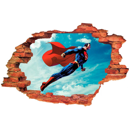 Naklejka na ścianę 3D SUPERMAN leci w chmurach 90 cm na 60 cm