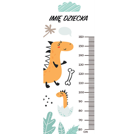 Naklejka na ścianę personalizowana miarka wzrostu narodziny dinozaura  162 cm na 61 cm