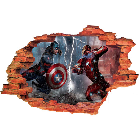 Naklejka na ścianę 3D KAPITAN AMERYKA walczy z Iron Man w burzy 90 cm na 60 cm